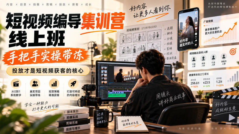 短视频编导集训营线上班，手把手实操带冻，投放才是短视频获客的核心-我爱项目网