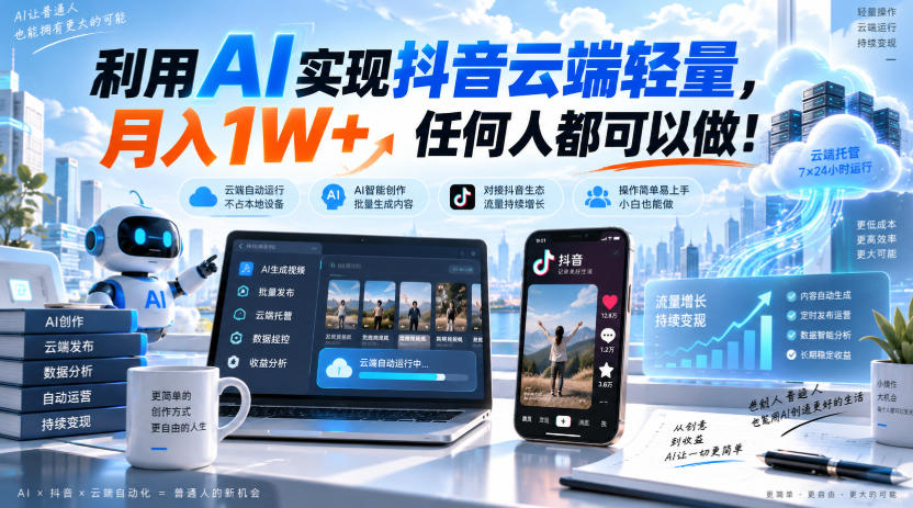 利用AI实现抖音云端轻量,月入1W+,任何人都可以做!【揭秘】-我爱项目网