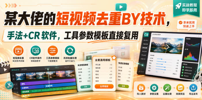 某大佬的短视频去重搬运技术，手法+CR软件，工具参数模板直接复用-我爱项目网