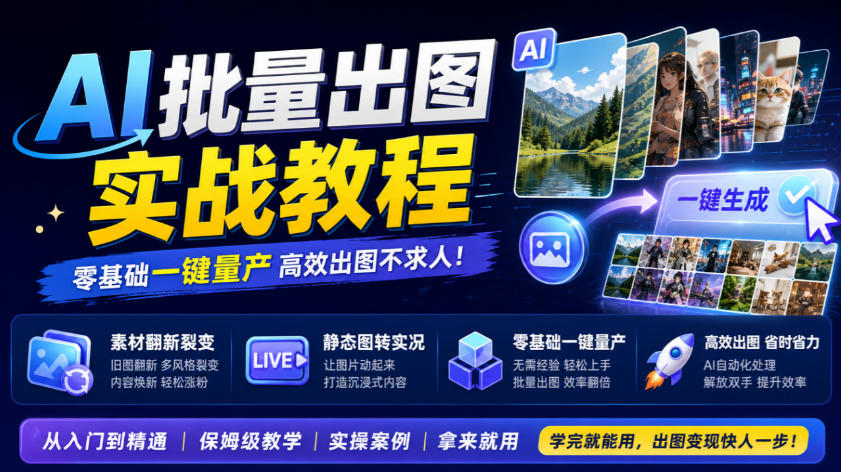 AI批量出图实战教程，素材翻新裂变，静态图转实况，零基础一键量产-我爱项目网