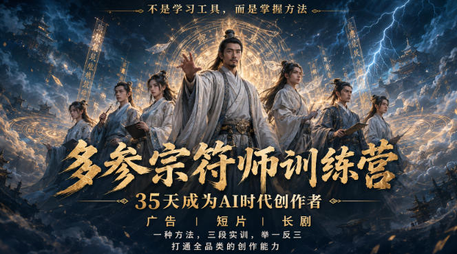 多参宗符师训练营，35天成为AI时代创作者，广告|短片|长剧，一种方法，三段实训，举一反三，打通全品类的创作能力-我爱项目网