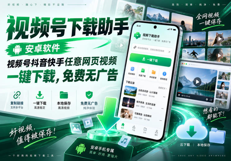 视频号下载助手，安卓软件，视频号抖音快手任意网页视频，一键下载，免费无广告-我爱项目网