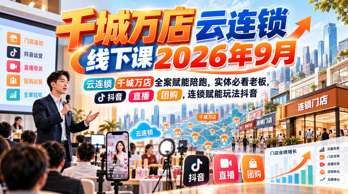 千城万店云连锁线下课2026年9月，云连锁千城万店全案赋能陪跑，实体必看老板，抖音，直播，团购，连锁赋能玩法抖音-我爱项目网
