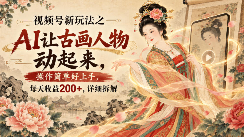 视频号新玩法之AI让古画人物动起来，操作简单好上手，每天收益200+，详细拆解-我爱项目网