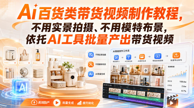 Ai百货类带货视频制作教程，不用实景拍摄、不用模特布景，依托AI工具批量产出带货视频-我爱项目网