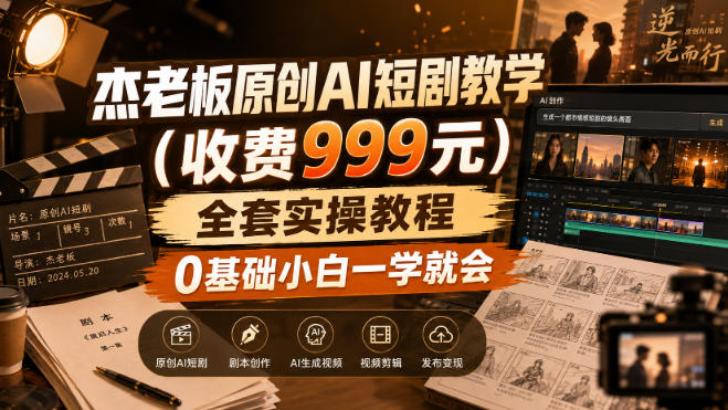 杰老板原创AI短剧教学(收费999元),全套实操教程,0基础小白一学就会,非搬运技术-我爱项目网