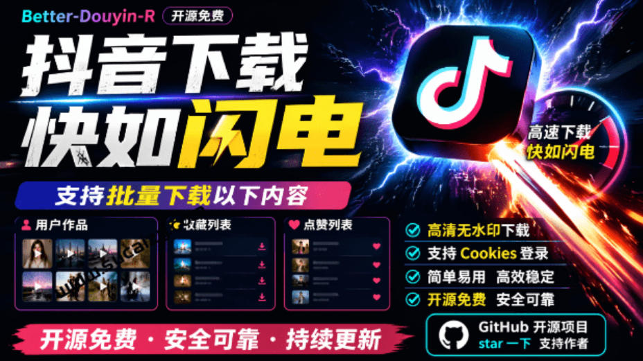 超级好用！抖音视频下载神器，支持批量下载用户作品收藏列表和点赞列表，开源完全免费Better-douyin-R-我爱项目网