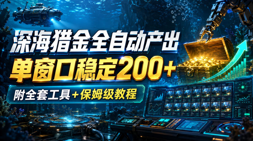 深海猎金全自动产出，单窗口稳定200+，附全套工具+保姆级教程【揭秘】-我爱项目网