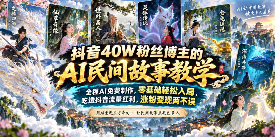 抖音40W粉丝博主的AI民间故事教学，全程AI免费制作，零基础轻松入局，吃透抖音流量红利，涨粉变现两不误-我爱项目网