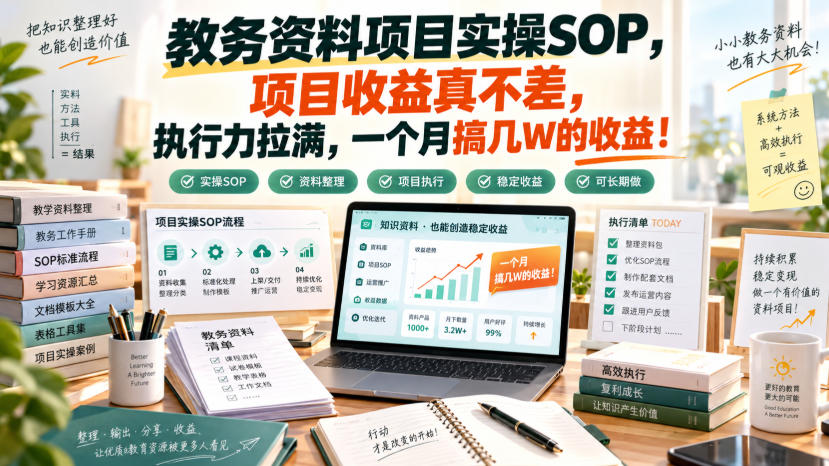 教务资料项目实操SOP，项目收益真不差，执行力拉满，一个月搞几W的收益-我爱项目网