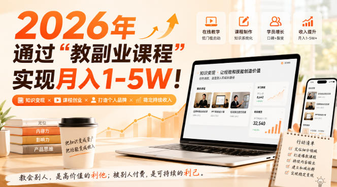 2026年通过“教副业课程”实现月入1-5W！毫无保留的全部教给你，长期稳定【揭秘】-我爱项目网