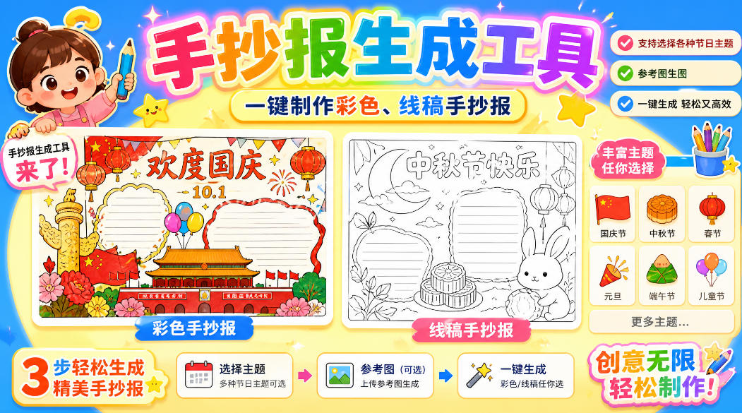 手抄报批量生成工具来了，完全免费，告别豆包生图，高清无水印-我爱项目网