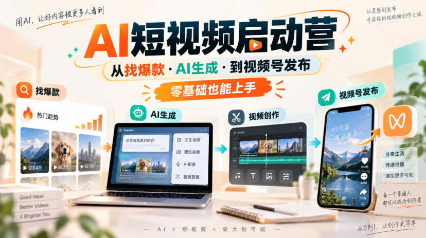 AI短视频启动营，从找爆款·AI生成·到视频号发布，零基础也能上手-我爱项目网