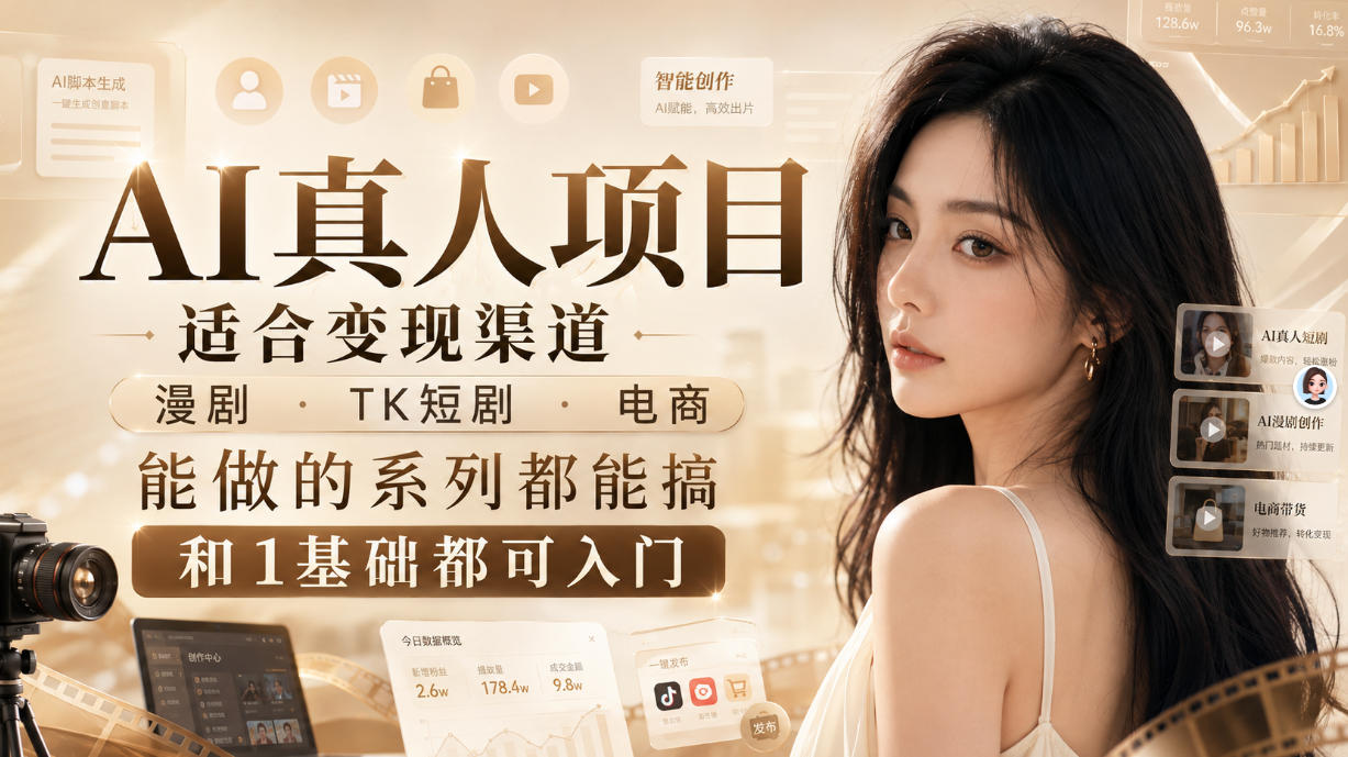 AI真人项目，适合变现渠道，漫剧，TK短剧，电商，能做的系列都能搞，0和1基础都可入门-我爱项目网