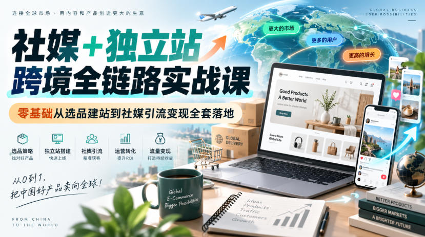 社媒+独立站跨境全链路实战课｜零基础从选品建站到社媒引流变现全套落地-我爱项目网