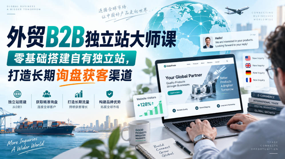 外贸B2B独立站大师课,零基础搭建自有独立站,打造长期询盘获客渠道-我爱项目网