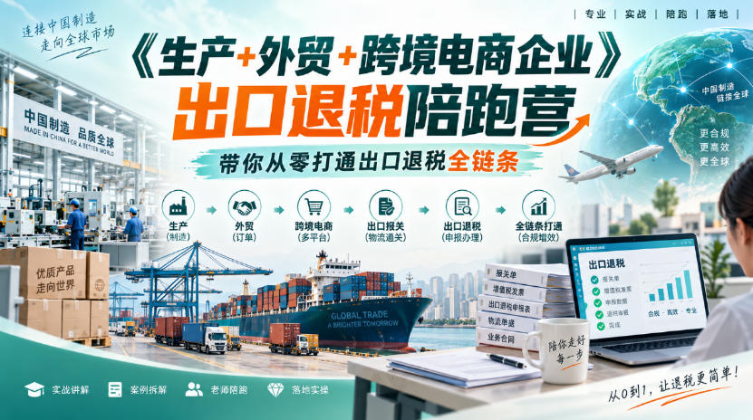 《生产+外贸+跨境电商企业》出口退税陪跑营，带你从零打通出口退税全链条-我爱项目网