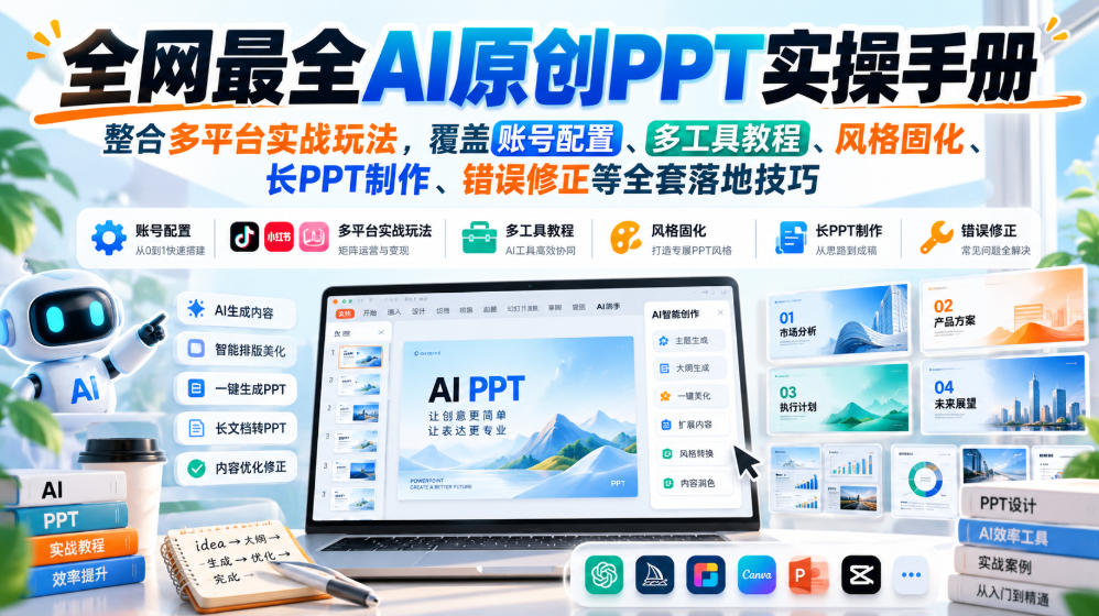 全网最全AI原创PPT实操手册，整合多平台实战玩法，覆盖账号配置、多工具教程、风格固化、长PPT制作、错误修正等全套落地技巧-我爱项目网