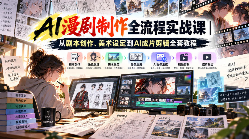 AI漫剧制作全流程实战课｜从剧本创作、美术设定到AI成片剪辑全套教程​-我爱项目网