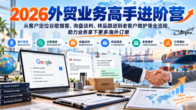 2026外贸业务高手进阶营，从客户定位谷歌搜客、询盘谈判、样品跟进到老客户维护等全流程，助力业务拿下更多海外订单-我爱项目网