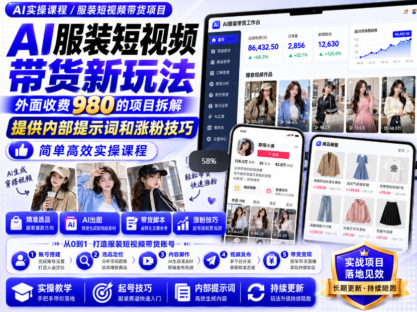 外面收费980AI快手带货系统课程,内部课程首次外放,操作简单高效,一分钟一条爆款视频-我爱项目网