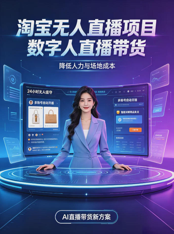 淘宝AI无人直播带货，24小时自动开播低门槛副业，无需真人长时间出镜，持续引流出单【揭秘】-我爱项目网