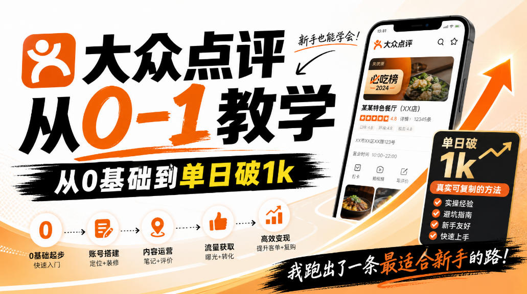 大众点评分成从0-1教学，从0基础到单日破1k，我跑出了一条最适合新手的路-我爱项目网
