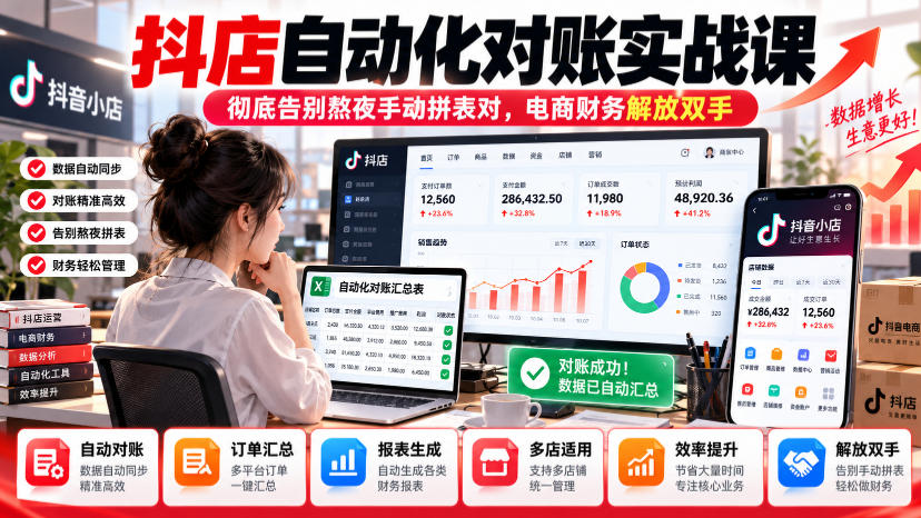抖店自动化对账实战课，彻底告别熬夜手动拼表对，账电商财务解放双手-我爱项目网