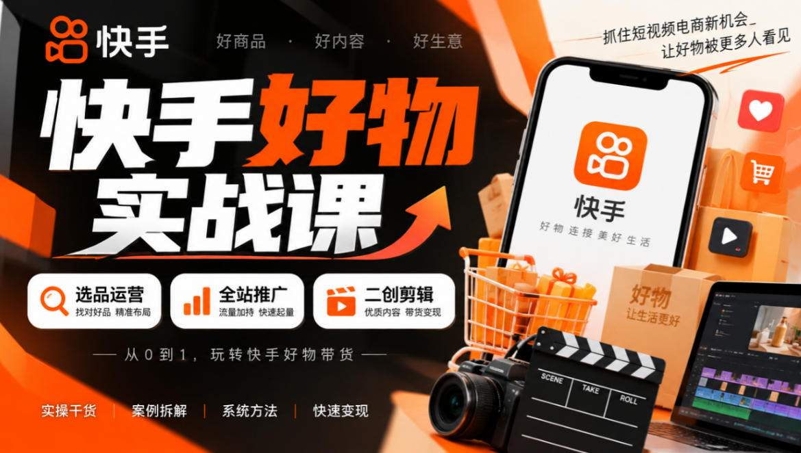 快手好物实战课｜选品运营+全站推广+二创剪辑带货变现-我爱项目网