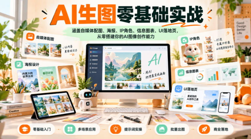 AI生图零基础实战,涵盖自媒体配图、海报、IP角色、信息图表、UI落地页,从零搭建你的AI图像创作能力-我爱项目网