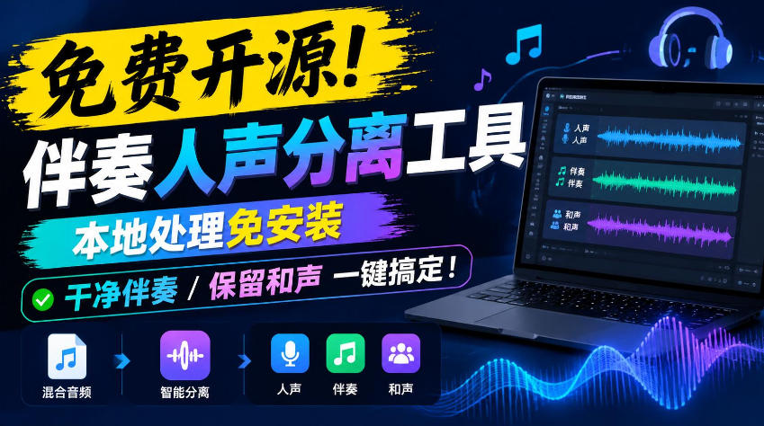 免费开源!伴奏人声分离工具,本地处理免安装,干净伴奏,保留和声一键搞定!-我爱项目网