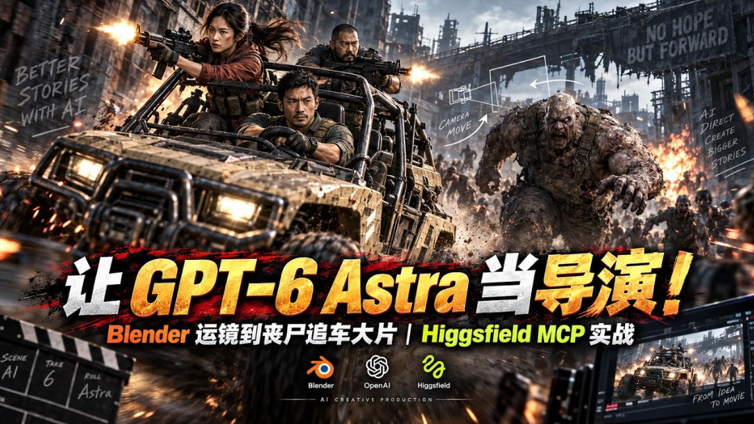 让GPT-6 Astra当导演！Blender运镜到丧尸追车大片｜Higgsfield MCP实战-我爱项目网