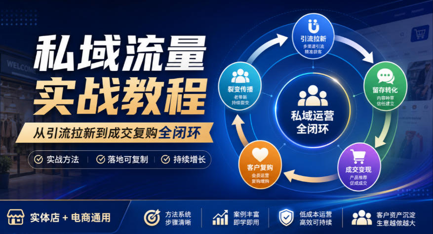 私域流量实战教程，从引流拉新到成交复购全闭环，实体店电商通用-我爱项目网