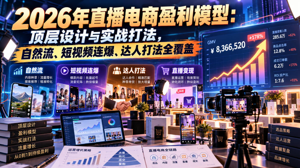 2026年直播电商盈利模型：顶层设计与实战打法，自然流、短视频连爆、达人打法全覆盖-我爱项目网