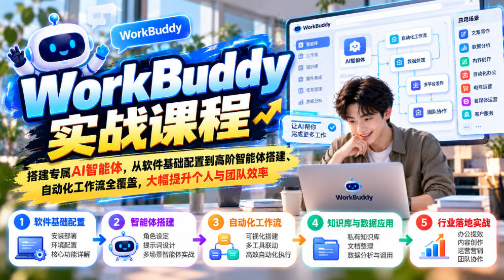 WorkBuddy实战课程，搭建专属AI智能体，从软件基础配置到高阶智能体搭建、自动化工作流全覆盖，大幅提升个人与团队效率-我爱项目网