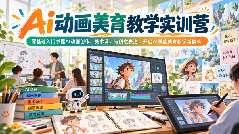 Ai动画美育教学实训营，零基础入门掌握AI动画创作、美术设计与创意表达，开启AI赋能美育教学新模式-我爱项目网