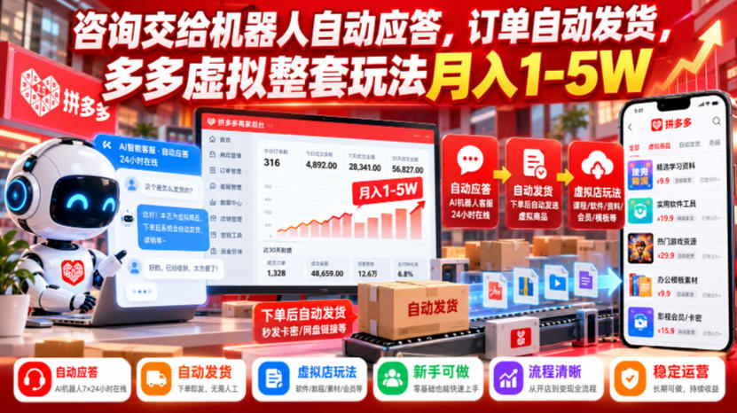 咨询交给机器人自动应答，订单自动发货，多多虚拟整套玩法月入1-5W【揭秘】-我爱项目网