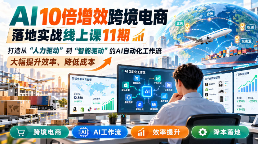 AI 10倍增效跨境电商落地实战线上课11期，打造从人力驱动到智能驱动的AI自动化工作流，大幅提升效率、降低成本-我爱项目网