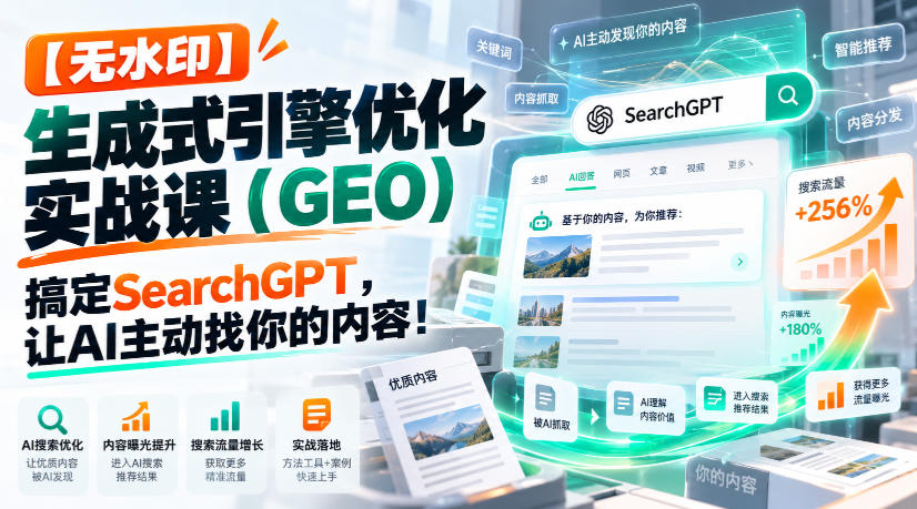 【无水印】生成式引擎优化（GEO）实战课：搞定SearchGPT，让AI主动找你的内容！【原创双语字幕】-我爱项目网