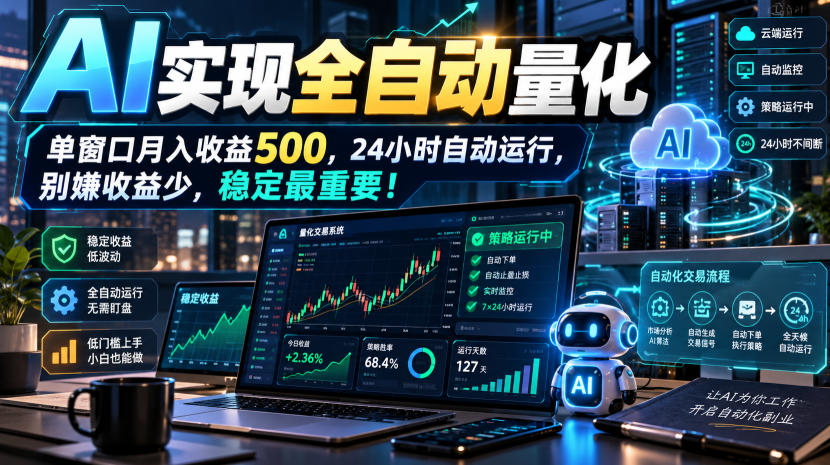 AI实现全自动量化,单窗口月入收益500,24小时自动运行,别嫌收益少,稳定最重要!【揭秘】-我爱项目网