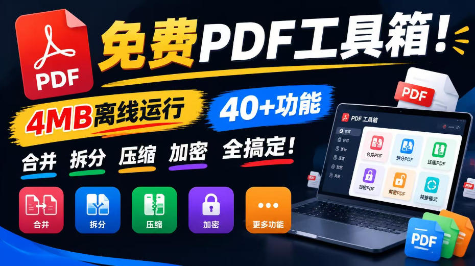 免费PDF工具箱！4MB离线运行，40+功能，合并拆分压缩加密全搞定！-我爱项目网