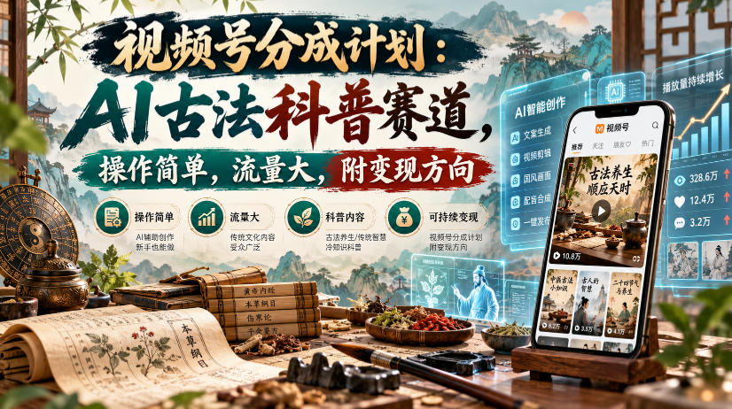 视频号分成计划:AI古法科普赛道,操作简单,流量大,附变现方向-我爱项目网