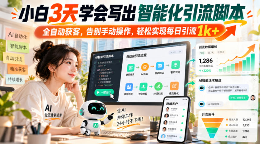 小白3天学会写出智能化引流脚本，全自动获客，告别手动操作，轻松实现每日引流1k+-我爱项目网