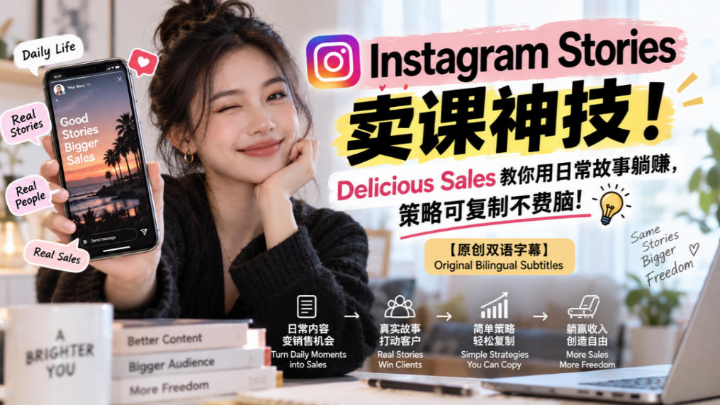 Instagram Stories卖课神技!Delicious Sales教你用日常故事躺賺,策略可复制不费脑!【原创双语字幕】-我爱项目网