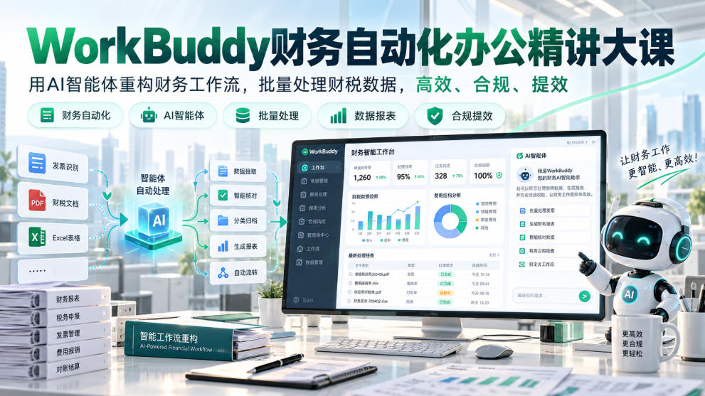 WorkBuddy财务自动化办公精讲大课,用AI智能体重构财务工作流,批量处理财税数据,高效、合规、提效-我爱项目网