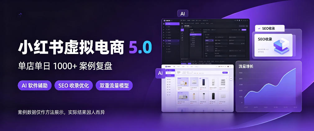小红书虚拟电商5.0，单店单日1000+，AI软件+SEO收录，双重流量稳定出单【揭秘】-我爱项目网