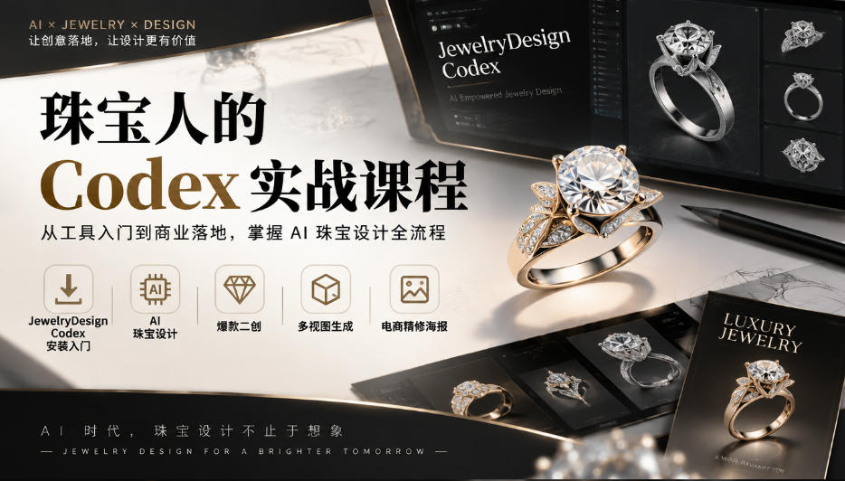 珠宝人的Codex实战课程｜JewelryDesign Codex安装入门、AI珠宝设计、爆款二创、多视图生成、电商精修海报全链路教学-我爱项目网