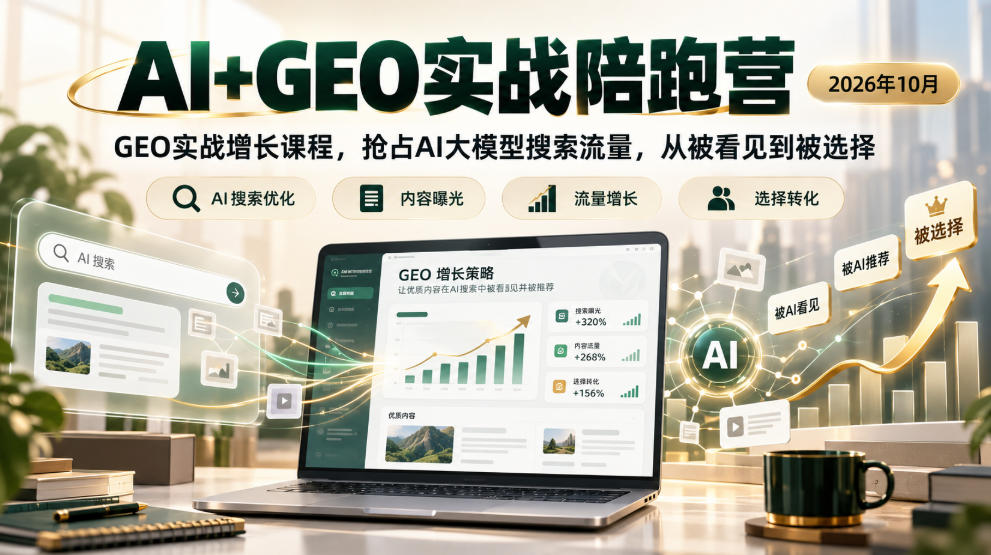 AI+GEO实战陪跑营2026年10月，GEO实战增长课程，抢占AI大模型搜索流量，从被看见到被选择-我爱项目网