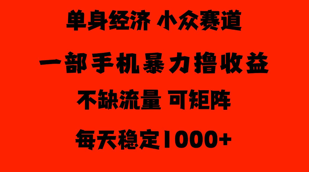 26年暴力单身经济，稳定日入500-1k，不缺流量，流量极大，冷门小众赛道，门槛低小白轻松上手【揭秘】-我爱项目网