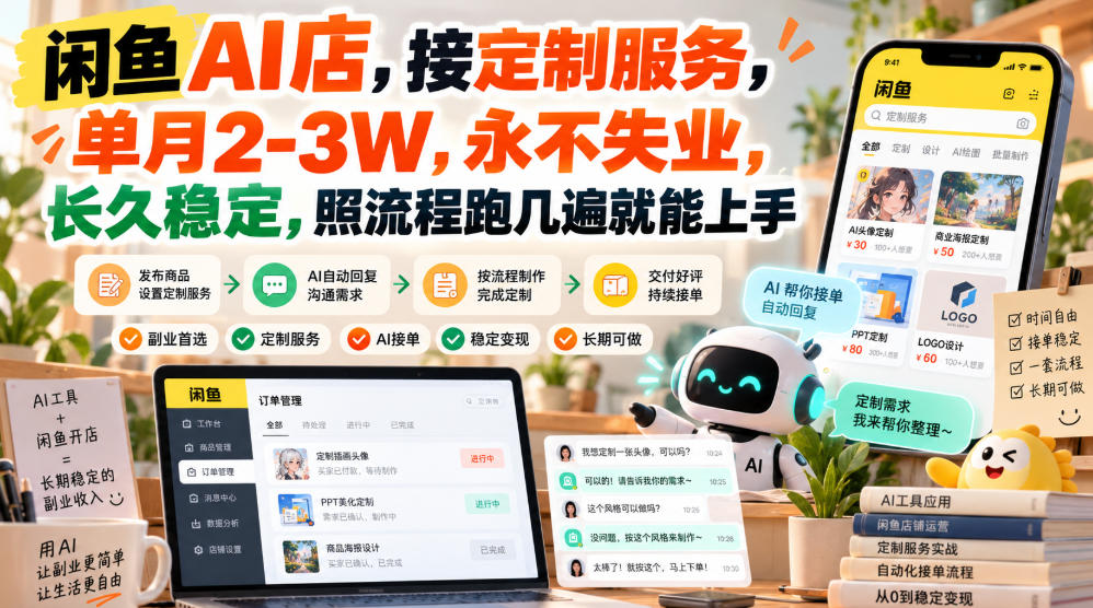 闲鱼AI店，接定制服务，单月2-3W，永不失业，长久稳定，照流程跑几遍就能上手-我爱项目网